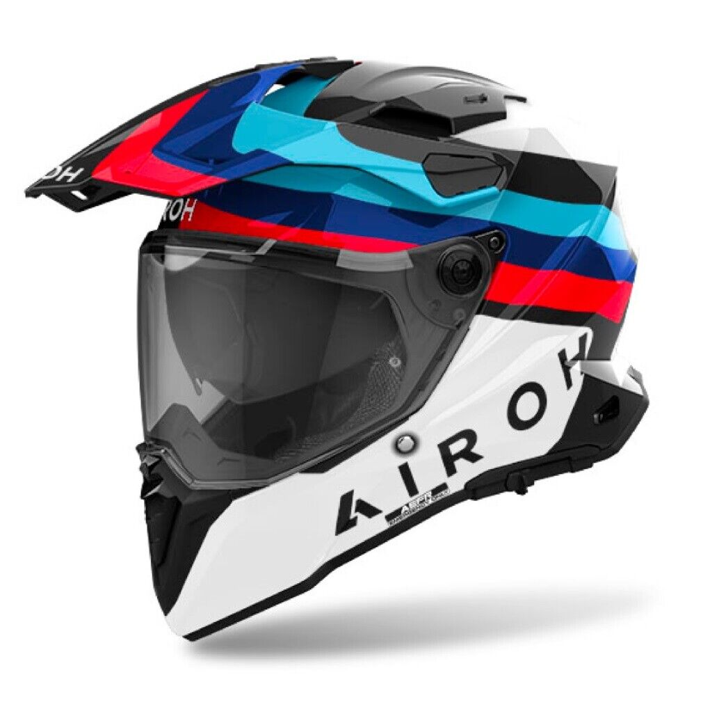 CASCO AIROH ENDURO COMMANDER 2 DOOM CM2D81 NERO BIANCO BLU ROSSO TAGLIA XL