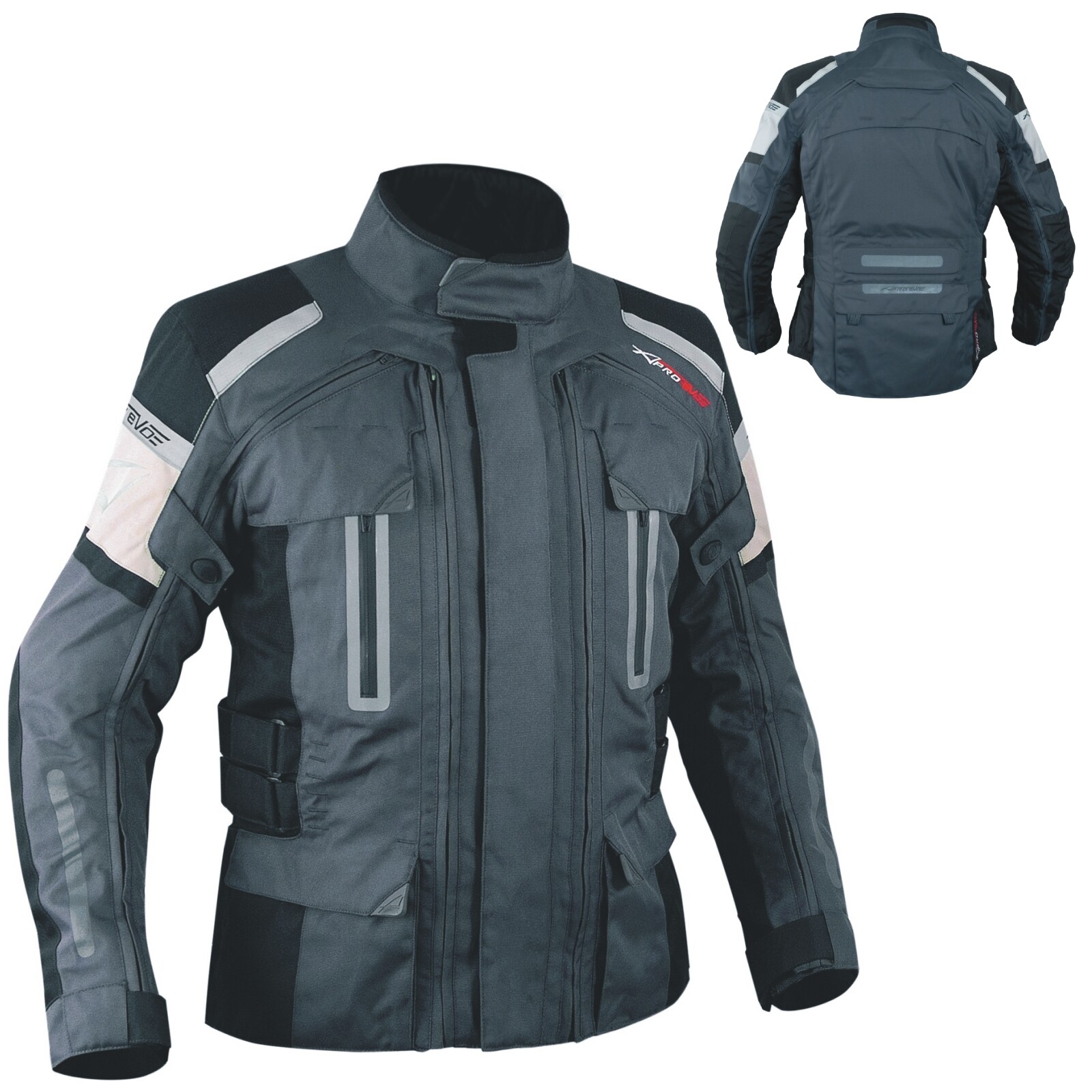 Waterproof Motorcycle Motorbike Textile Touring Jacket 4 layers Vents Grey XXL