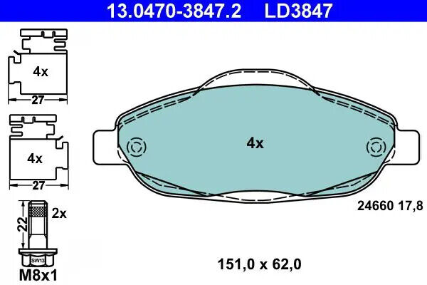 Pastiglie freno 13.0470-3847.2 ATE per PEUGEOT 308 I 308 SW I 308 CC 3008 Van