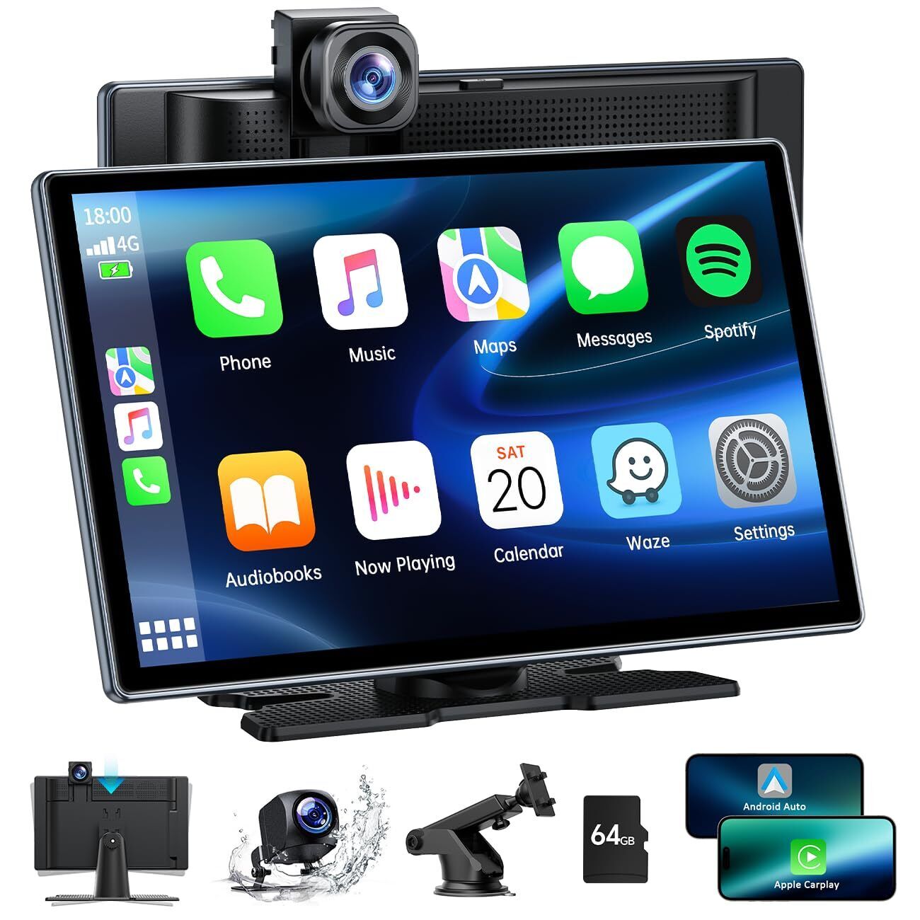 Lamto Autoradio Portatile con A-pple Carplay Android Auto con Dashcam Anterio...
