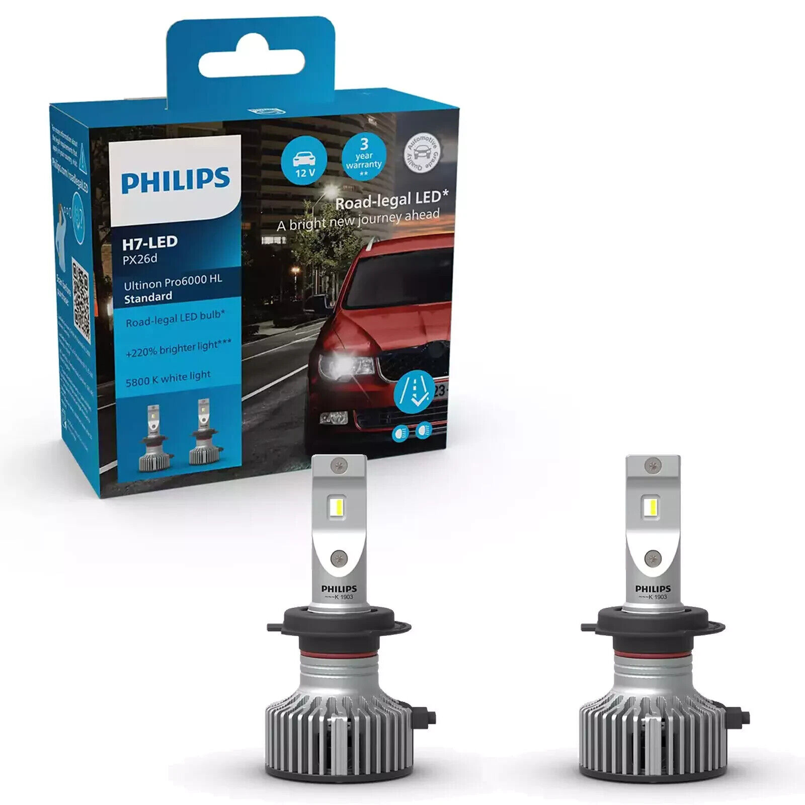 2 Lampadine Philips Ultinon Pro6000 HL Standard H7 LED 12V +220% 5.800K