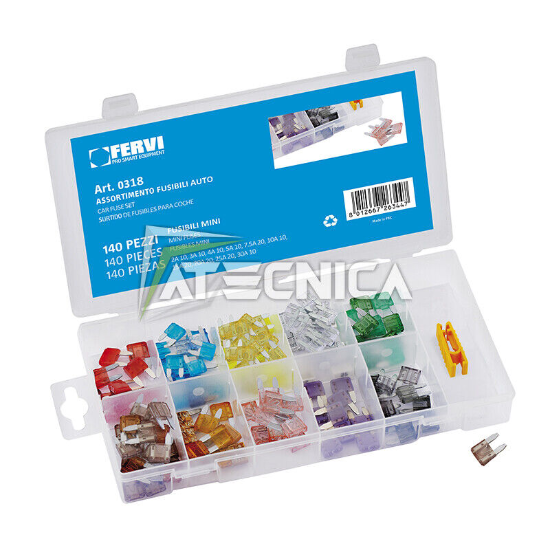 Assortimento kit mini fusibili auto 140pz FERVI 0318 in oraganizer di plastic
