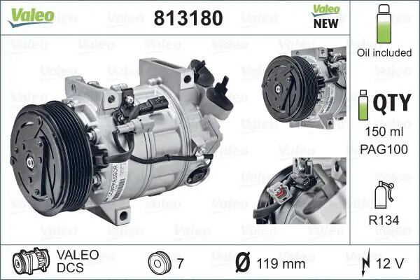 Compressore climatizzazione R 134a 813180 VALEO per RENAULT LAGUNA III