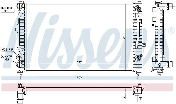 Radiatore Alette di raffreddamento montate meccanicamente 60229 NISSENS per AUDI