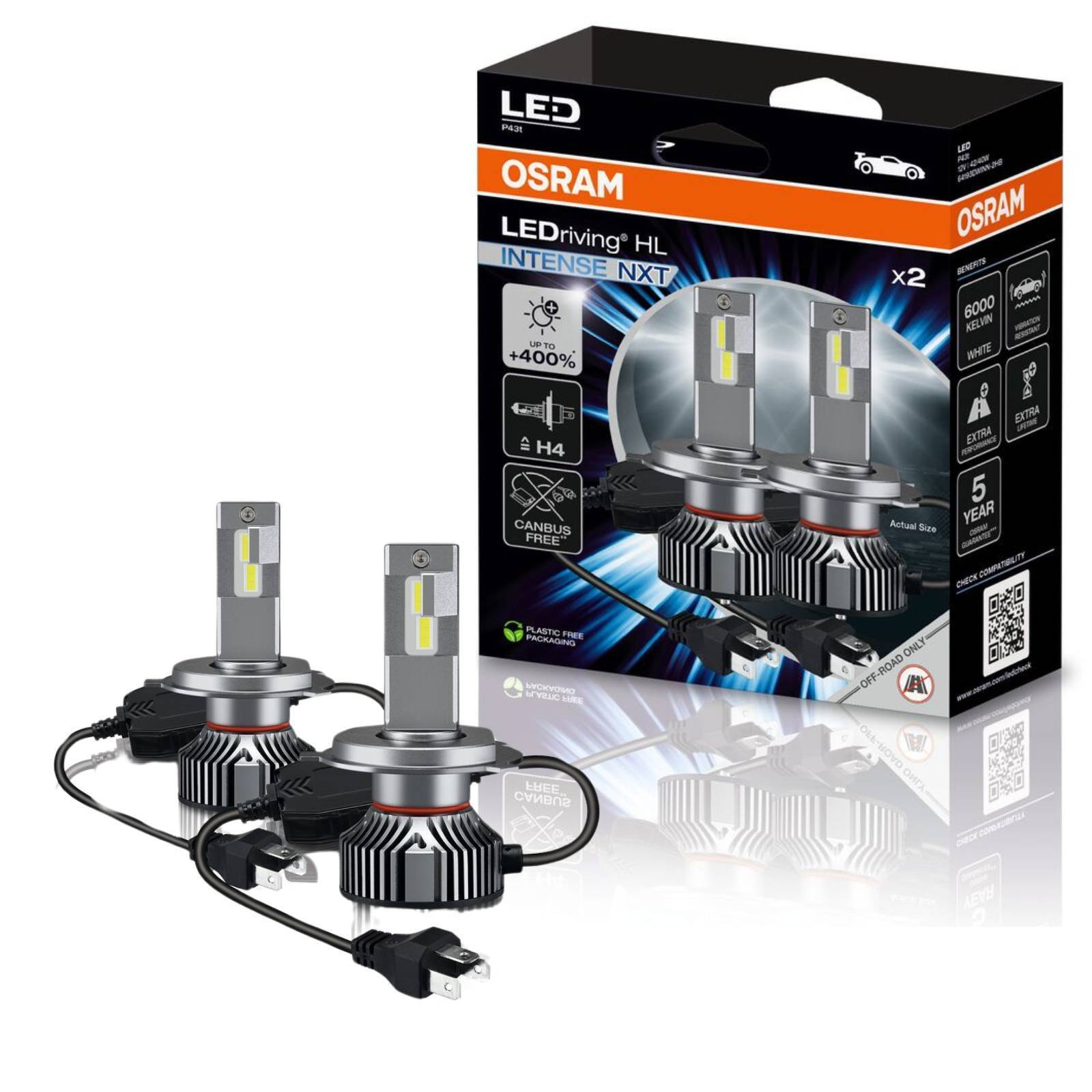 Coppia Lampade H4 LED HL INTENSE NXT Osram 6000K Luce Bianca +400% di luminosità
