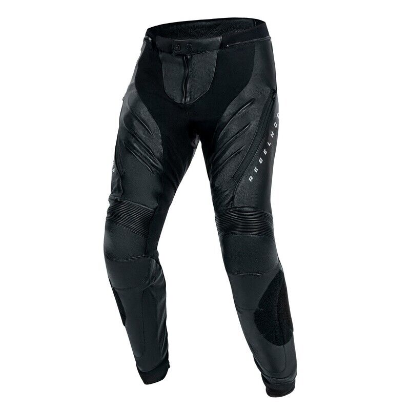 PANTALONI REBELHORN IN PELLE VELOCE NERI/BIANCHI TG 60