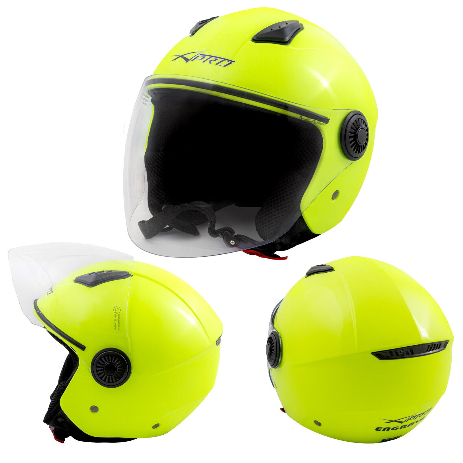 Open Face Jet Helmet Motorbike Scooter Long Visor Fluo Yellow S