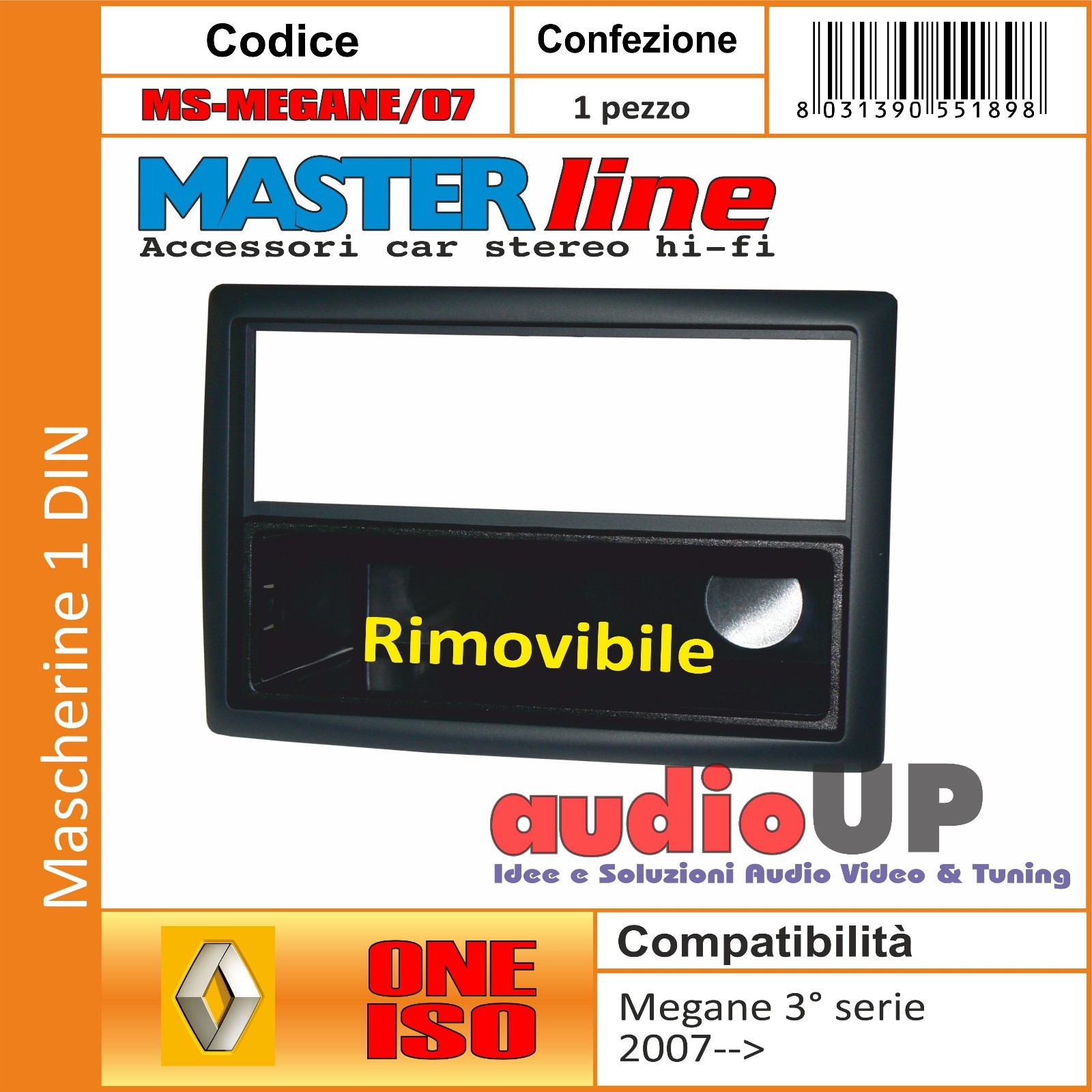 MASCHERINA AUTORADIO 1 DIN RENAULT MEGANE DAL 2005 AL 2009. CASSETTO RIMOVIBILE