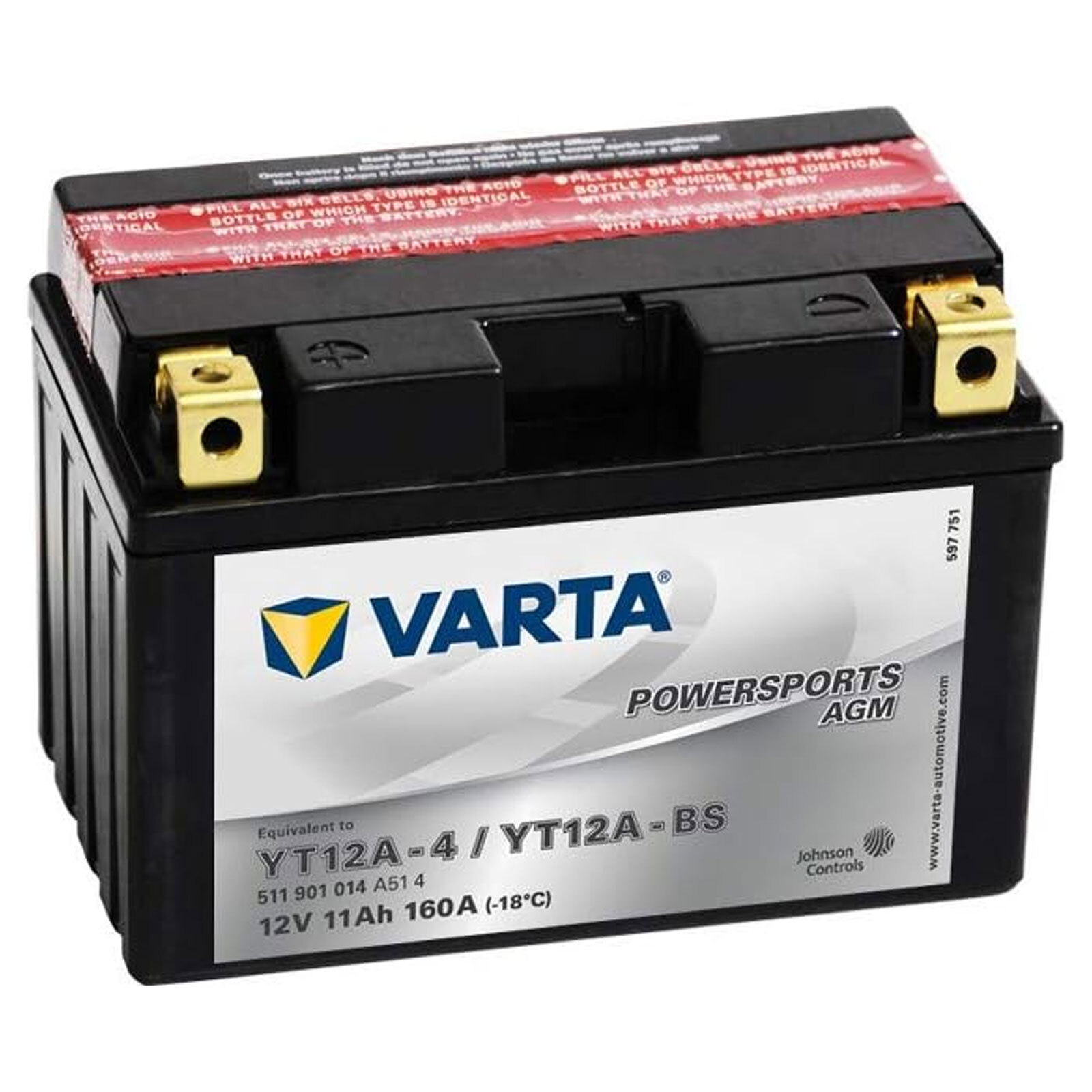 Batteria moto Varta 11Ah AGM Powersports 160A T12A-4 T12A-BS +SX