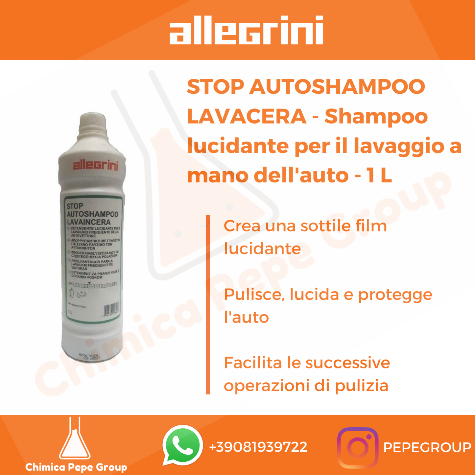AUTOSHAMPOO LAVAINCERA 1 L Allegrini - SHAMPOO LUCIDANTE lavaggio MANUALE AUTO
