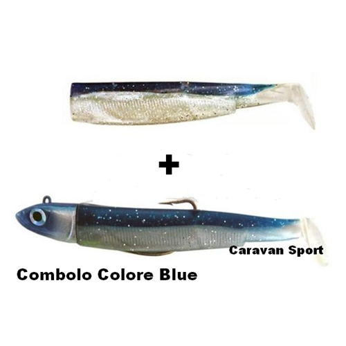 ARTIFICIALE COMBO BLACK MINNOW 120 BLUE BLACK FIIISH 25 GR OFF SHORE GOMMA LURE