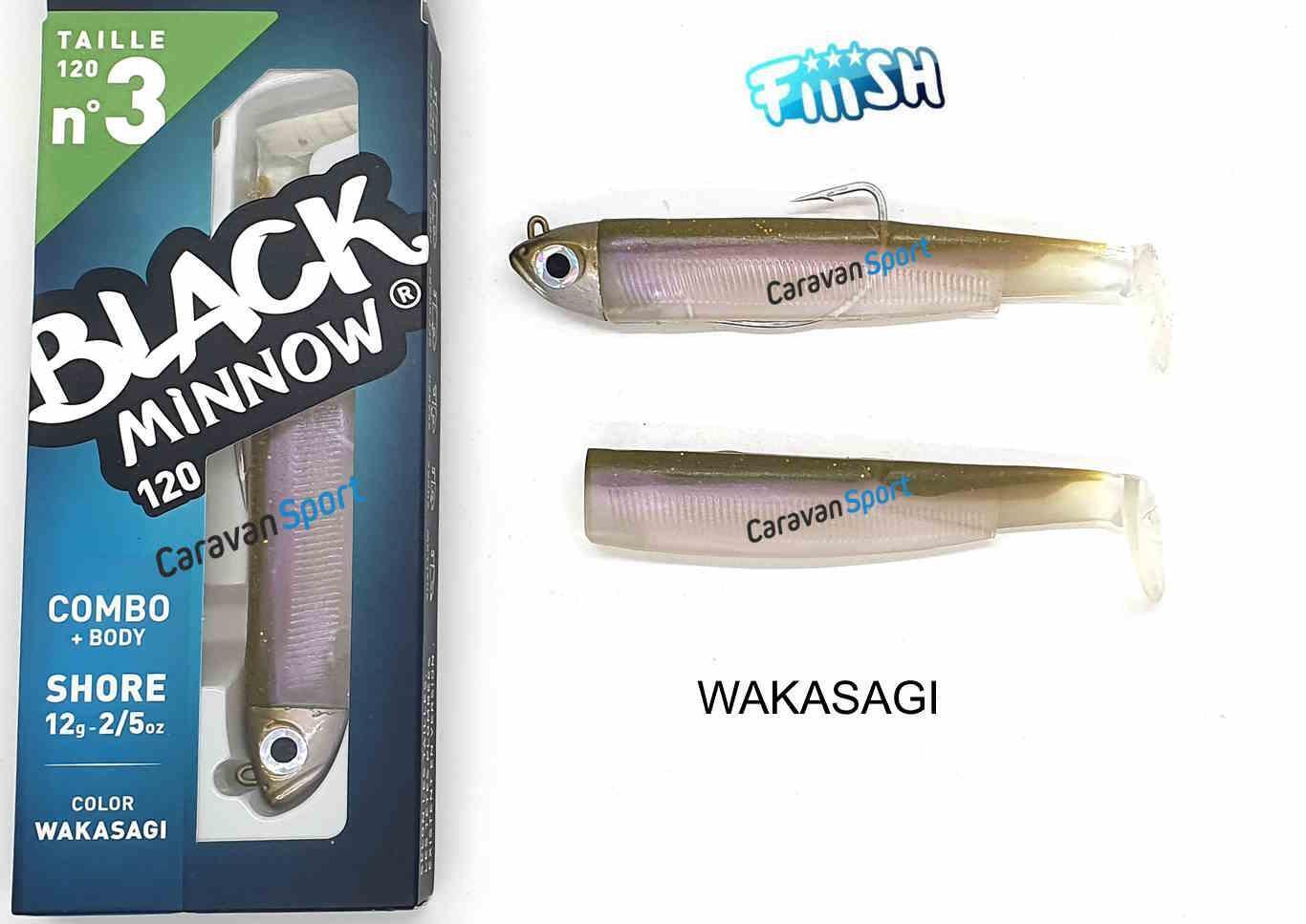 FIIISH BLACK MINNOW COMBO 120 N 3 WAKASAGI 12 GR SHORE SILICONE ESCA SPIGOLA