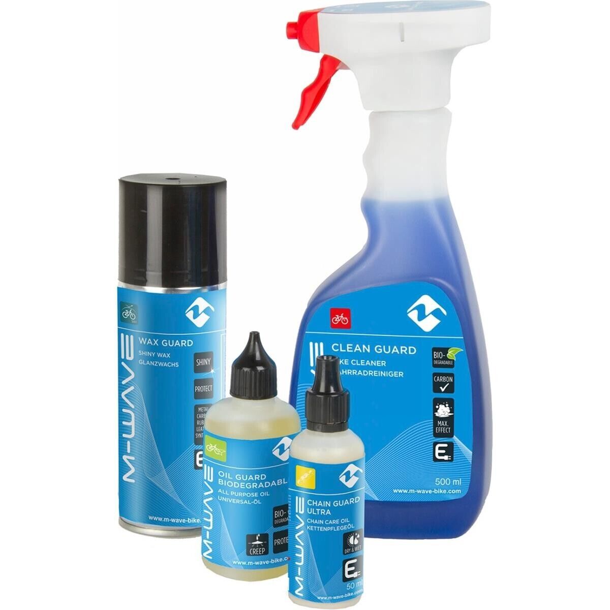 Set Cura Bicicletta M-Wave 4 Pezzi: Detergente, Cera Spray e Olio per Catena M-w