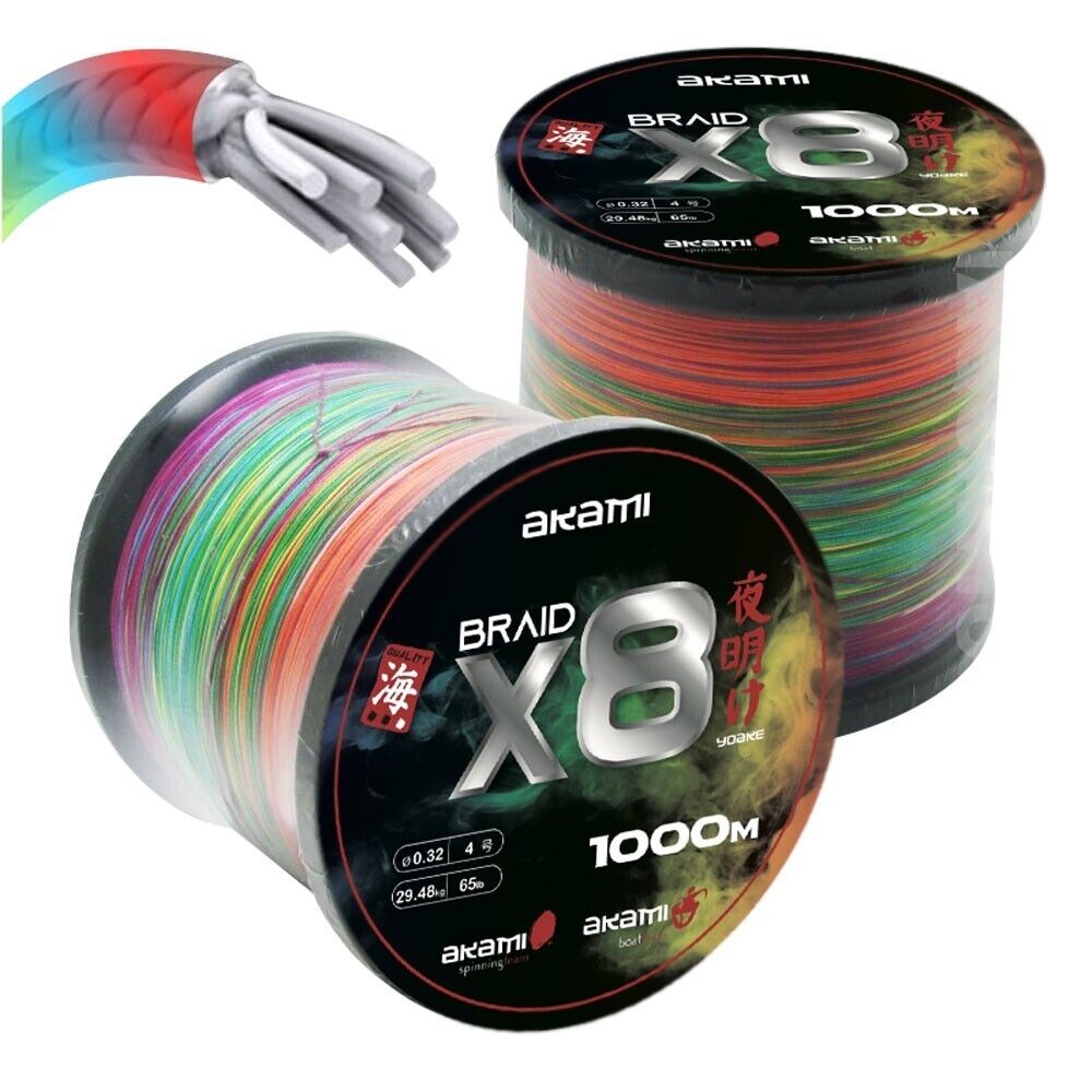 Lenza da pesca multifibra akamo yoake x8 multicolor 1000mt - Carico 31,75kg- 0,3