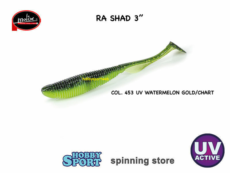 MOLIX RA SHAD 3,0" COLOR 453 UV WATERMELON GOLD CHART LAGO FIUME B.BASS SPIGOLA