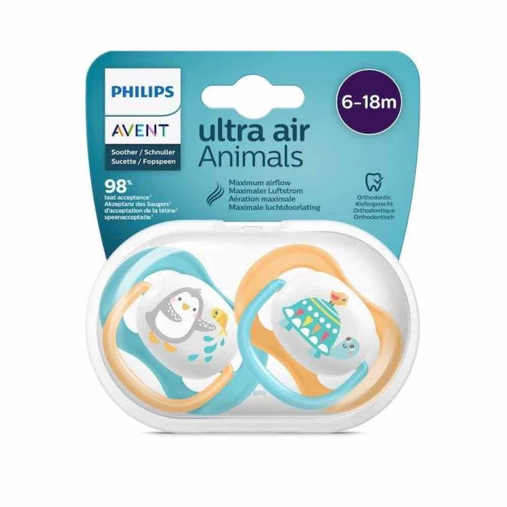 Philips Avent - Ultra Air Animals Succhietto 6-18 Mesi, 2 Succhietti