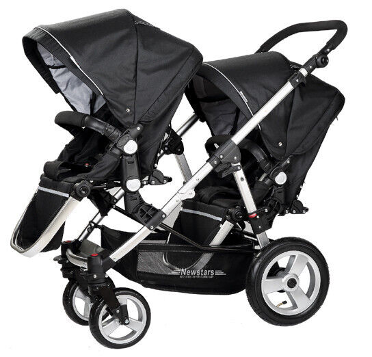 PASSEGGINO DOPPIO / GEMELLARE NERO PER BAMBINI POUSSETTE CARROZZINA