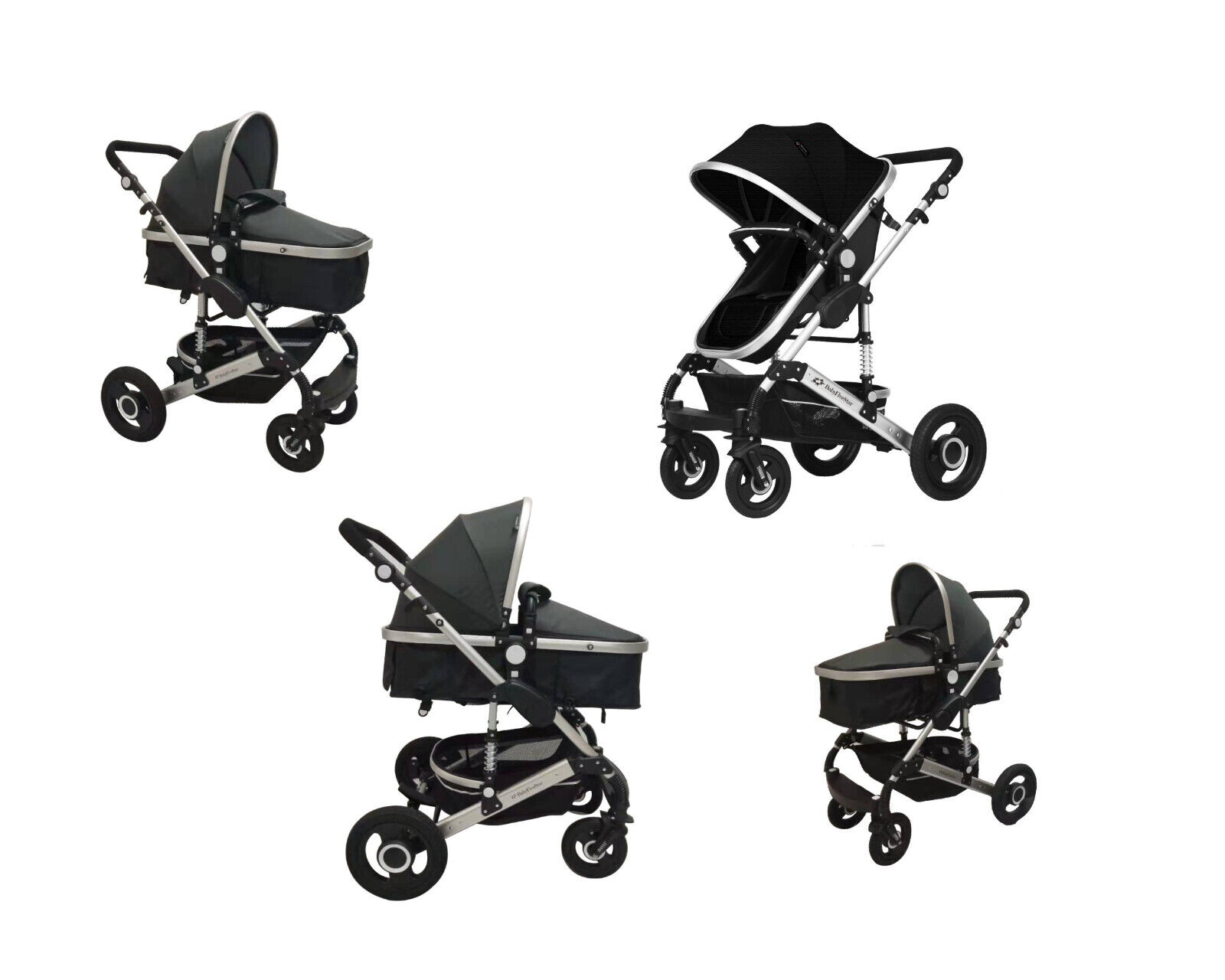 PASSEGGINO CARROZZINA PIEGHEVOLE NERO 2in1 PER BAMBINI BUGGY STROLLER POUSSETTE