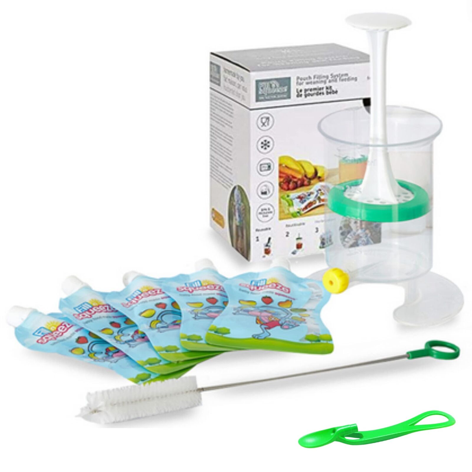 Fill n Squeeze Homemade Food Pouch Filler Kit with 5 Reusable Pouches, Pouch Spo