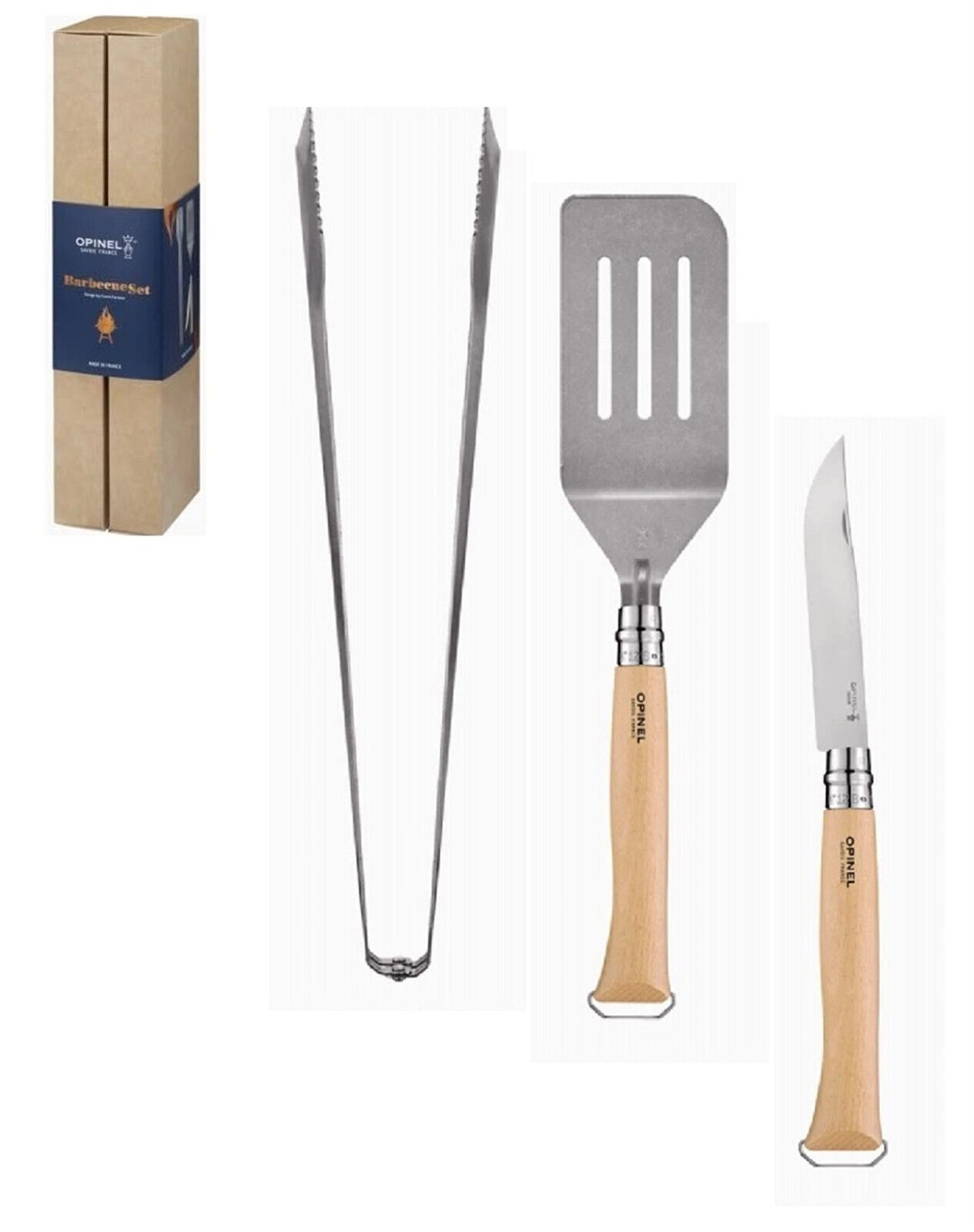 Opinel : Barbecue Set :  set 3 pezzi. coltello N°12  -levacapsule -spatola