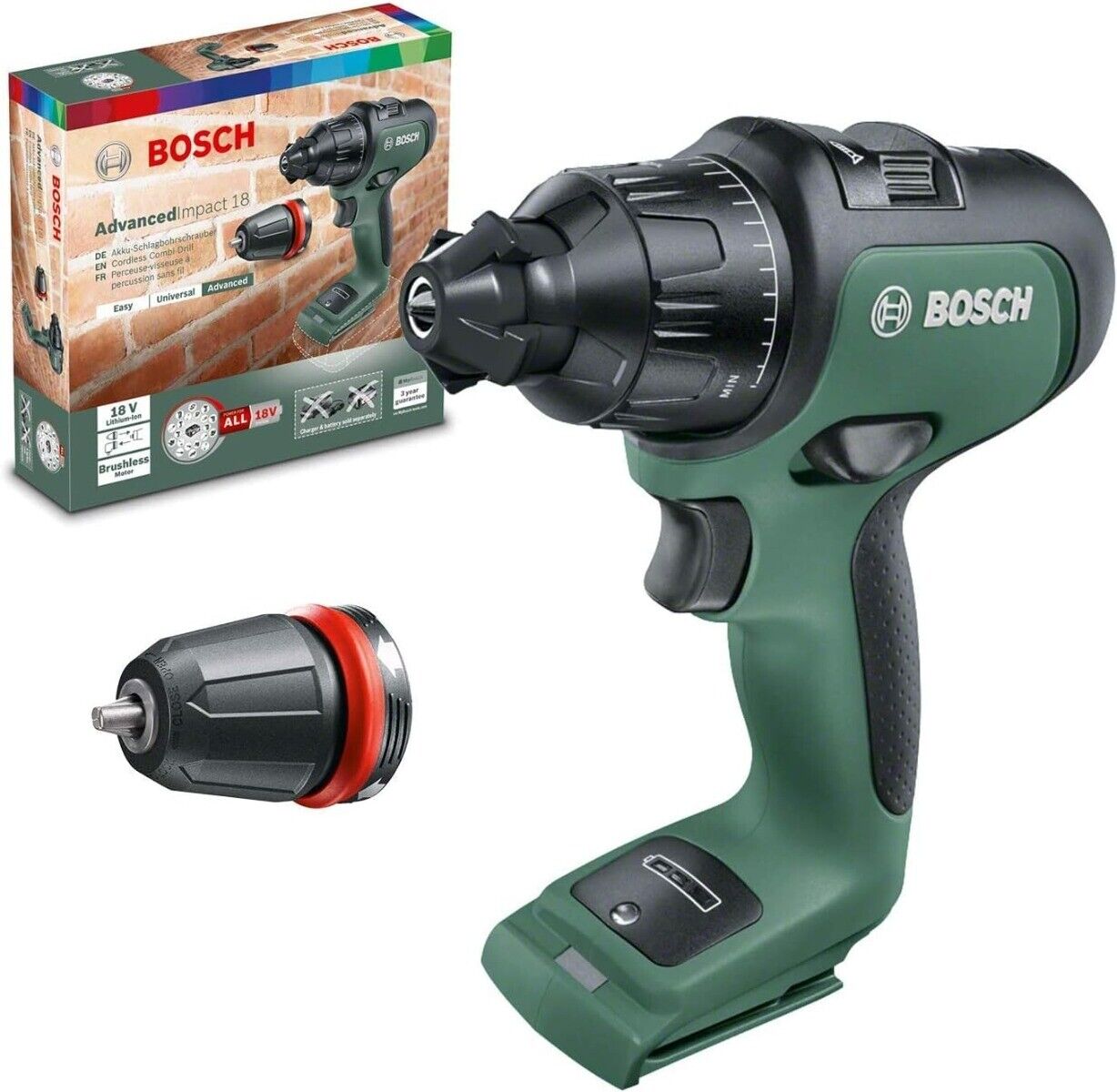 BOSCH - TRAPANO AVVITATORE 18V ADVANCED IMPACT 18 B.LESS SOLO CORPO MACCHINA ...