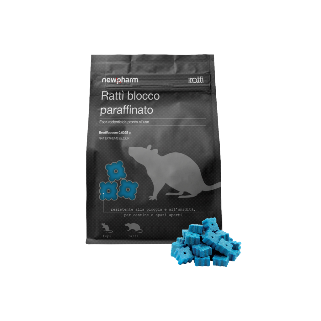 Esca topicida  in blocco paraffinato RATTI'  per topi e ratti 300 gr NEWPHARM