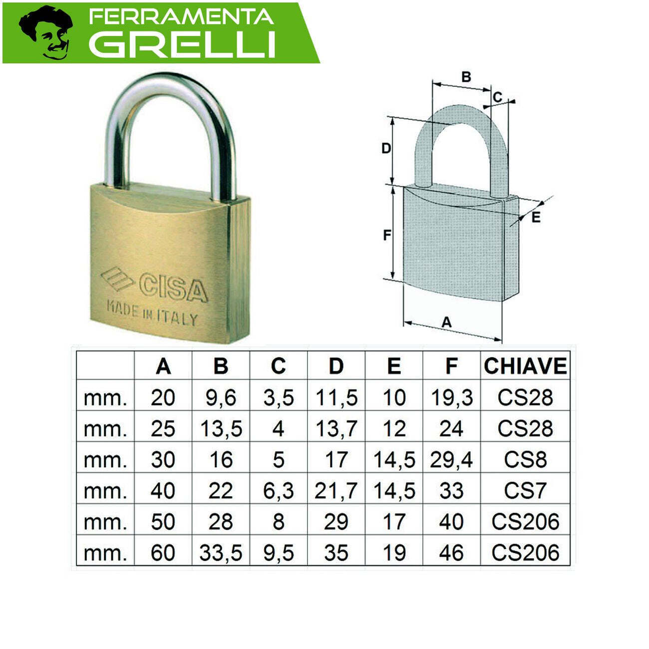 LUCCHETTO OTTONE ARCO NORMALE 22010  • mm 40 (art.22010400)