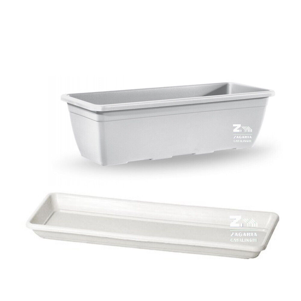 VASO BALCONIERA FIORIERA CASSETTA NAXOS BIANCO IN PLASTICA 40 Cm CON SOTTOVASO