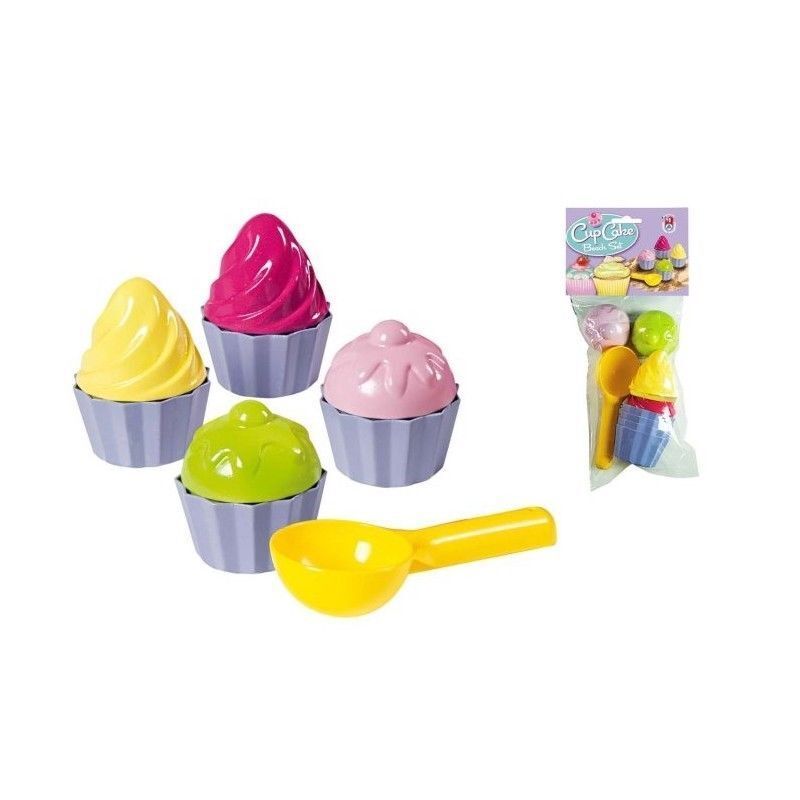 CUP CAKE BEACH SET FORMINE DA SABBIA PER BAMBINI COLORATI 5 PZ NUOVO GIOCHI MARE
