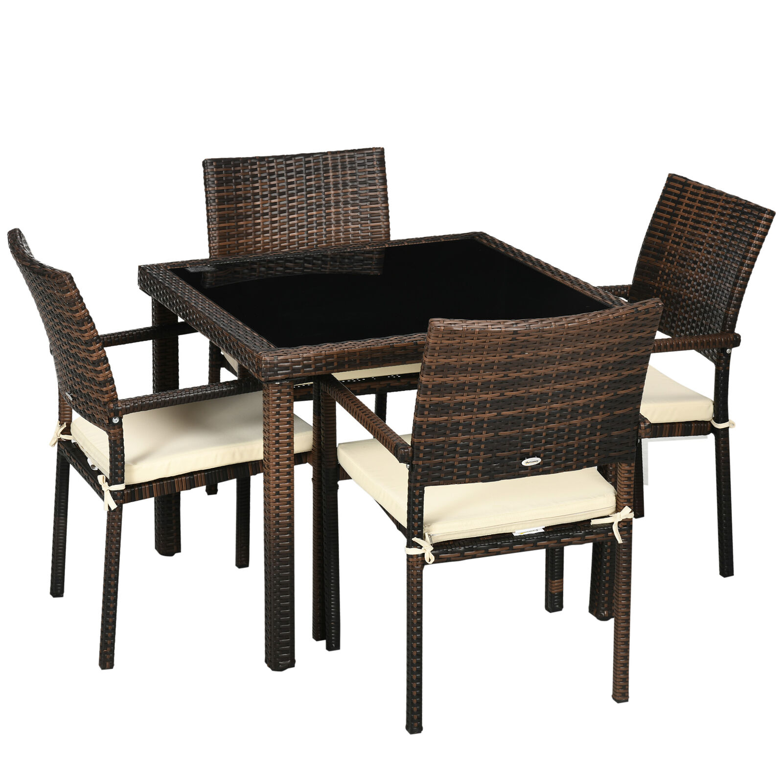 Outsunny Set da Giardino con Tavolo e 4 Sedie con Cuscini in Rattan PE Marrone