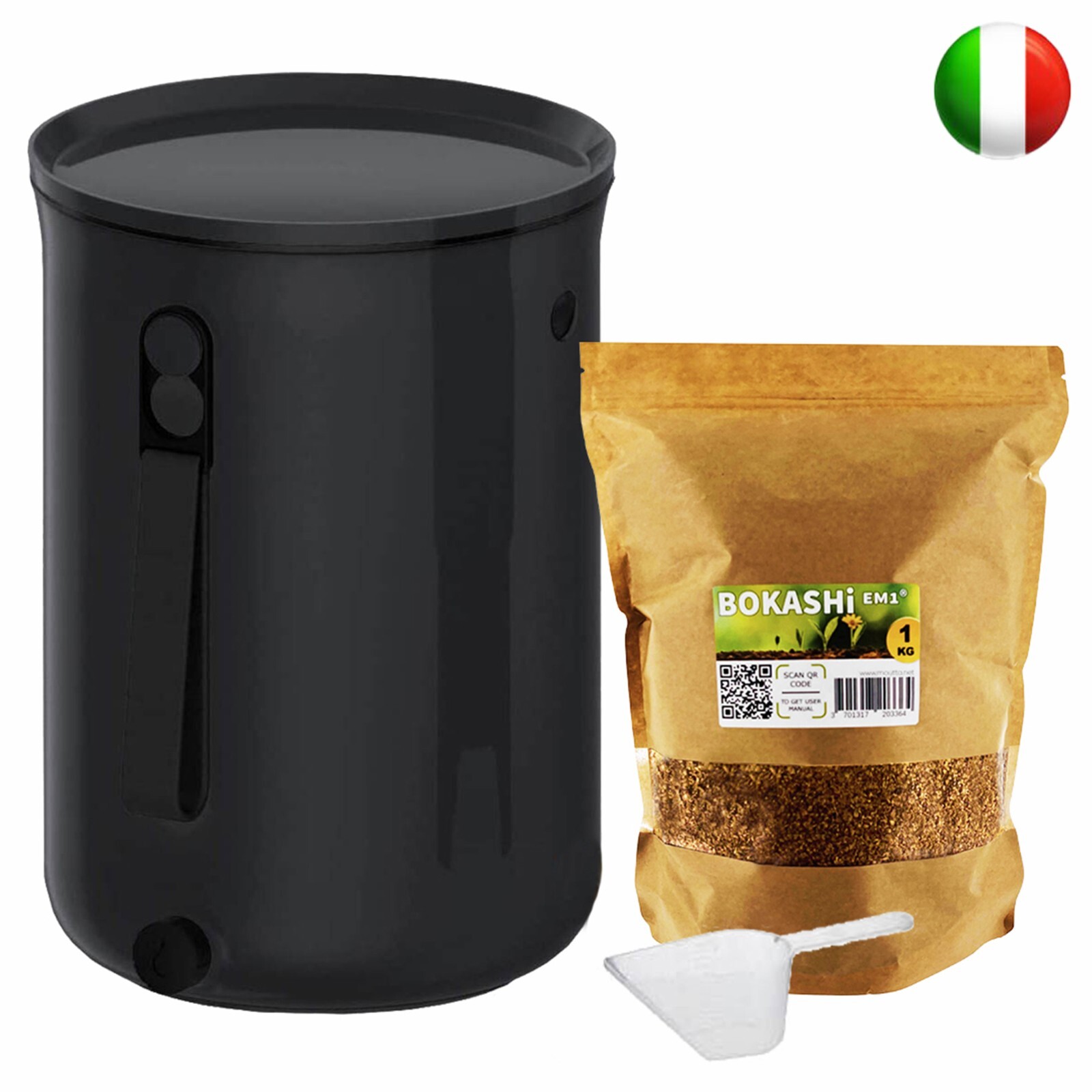 Bokashi Organko 2 Nero da 9,6 L con attivatore di fermentazione da 1 kg