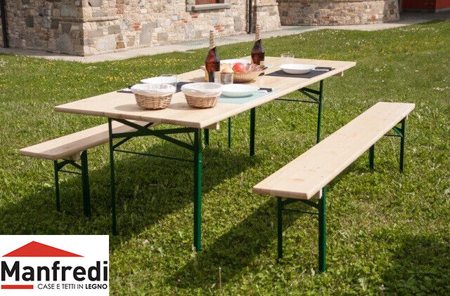 Set Birreria Ursus con Tavolo Pieghevole 220x80 cm - Losa Esterni da Vivere