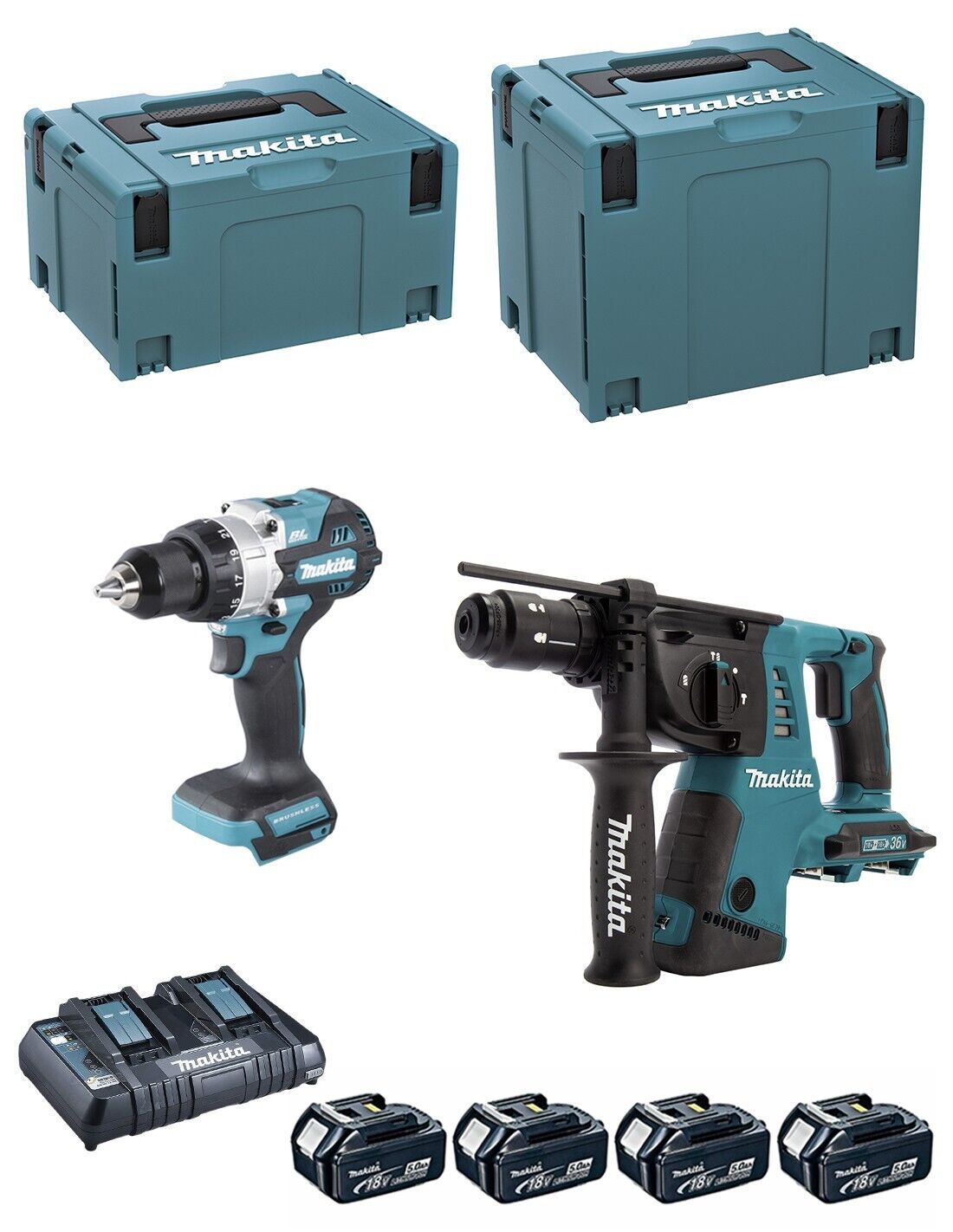 Makita  kit dlx2470ptj (dhp486 + dhr264 + 4 x 5,0.. 0088381755207