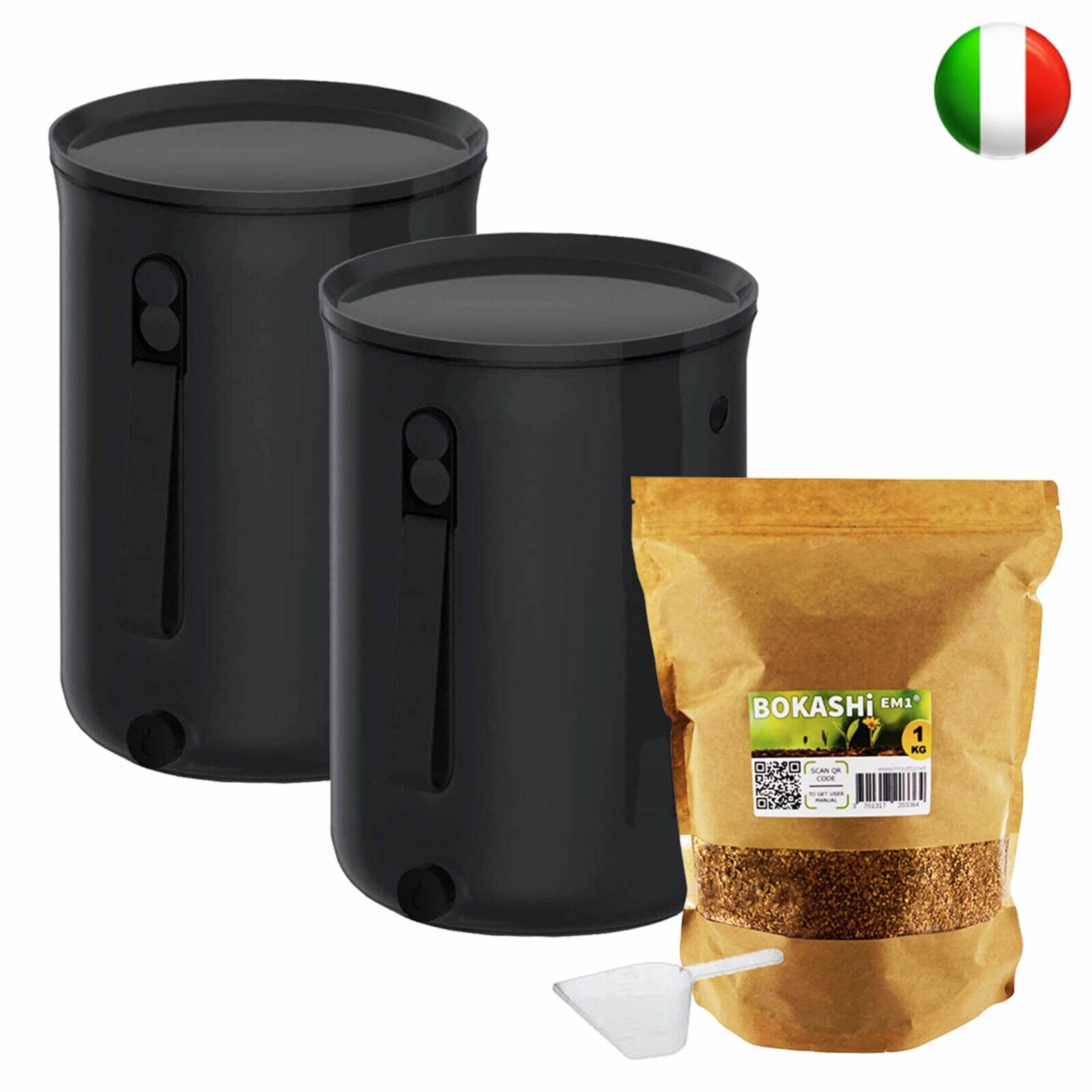 Confezione da 2 Bokashi Organko 2 Neri (9,6L) + 1 kg di Attivatore