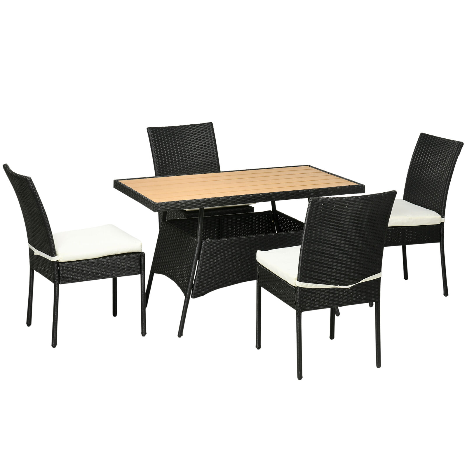 Outsunny Set da Giardino in Acciaio e Rattan PE con Tavolo e 4 Sedie Nero