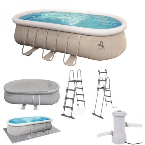 Piscina Ovale 610x360x122 Gonfiabile Pompa Filtro Cartuccia 2 Teli + Scaletta
