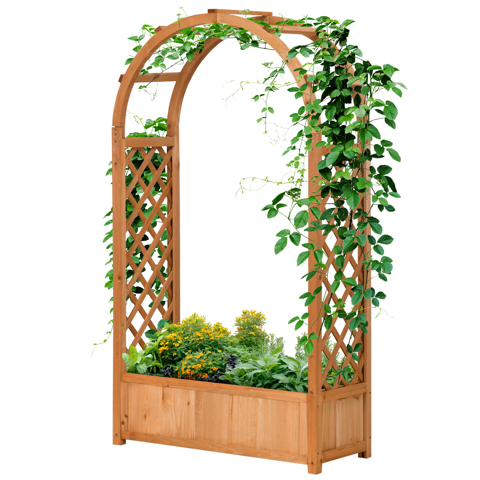 Outsunny Fioriera da Giardino in Legno di Abete con Arco e Grate Marrone