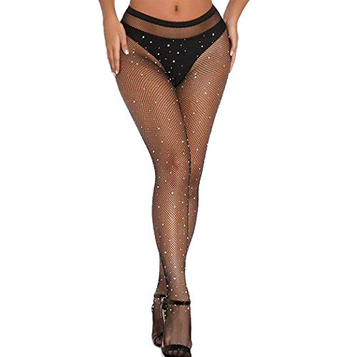 Bohend Strass A Rete Collant Calze Autoreggenti Sparkle M/L Calze A Rete Elastico A Vita Alta Discoteca Collant Festa Calza Per Donne E Ragazze(Nero)