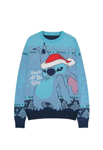 Disney Lilo Stitch Christmas Jumper-M Felpa, Blu, M Unisex-Adulto