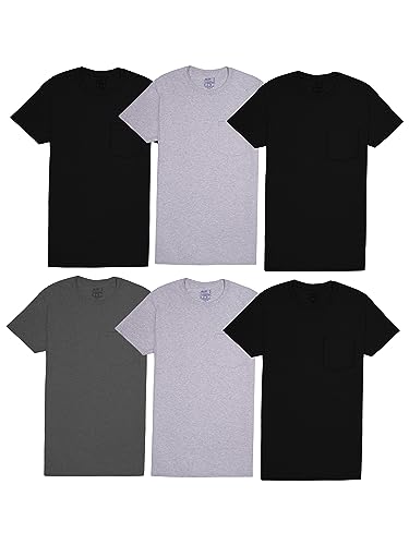 Fruit Of The Loom T-Shirt Tascabile Multipack, Maglietta Intima-Confezione Da 6-Nero/Grigio, Xxl (Pacco Da 6) Uomo