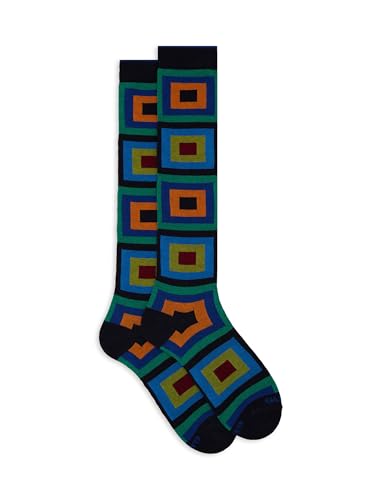 Calze Lunghe Uomo Blu Fantasia Quadri Concentrici