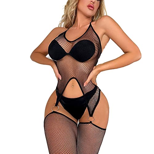 Rosvajfy Donna Bodystocking A Rete Sexy Body Lingerie, Trasparente Tuta Elastico Bodysuit Negligee Intima Pizzo Babydoll Un Pezzi Camicia Da Notte Mes