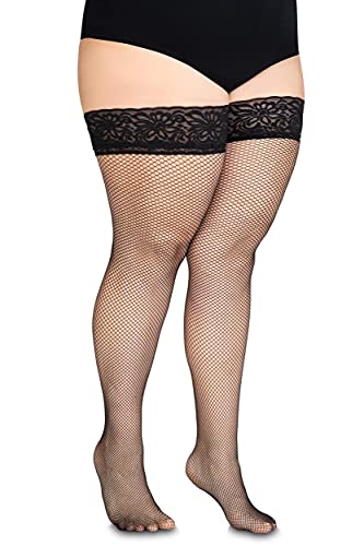 Annes Styling Calze Rete Rete Calze Calze Calze Calze In Silicone Pizzo Top Alto Diamanti Nylon Netted Calze Nero Xl-Xxl (Tg Etichetta 5/6)