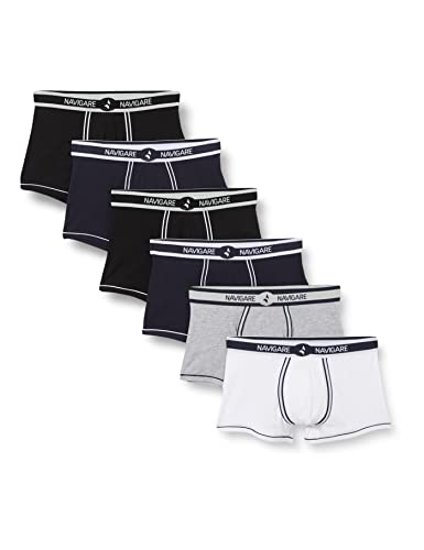 Navigare 312 Boxer, Multicolore (Bianco/ Nero/ Blu/ Grigio), Medium (Taglia Produttore:4), Pacco Da 6, Uomo