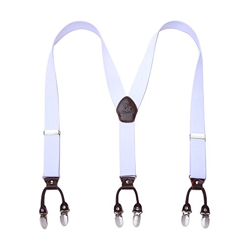 Kangdai Robusto Uomini Braces 6 Fibbie Y Indietro 10 Colori Suspendenti Regolabili Elastici Durevoli Forti Clip Metalliche (Bianca)
