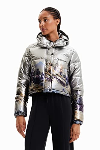 Desigual Padded_Vintage, 2031 Gris Metal Cappotto Corto Imbottito, Black, Xl Da Donna