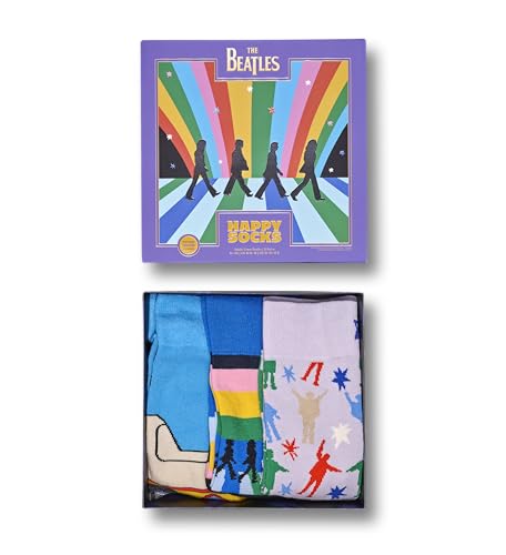 Happy Socks Set Regalo The Beatles Con 3 Paia Di Calzini In Cotone Sostenibile: Calzini Divertenti E Colorati Per Gli Appassionati Di Musica