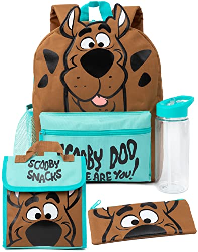 Scooby-Doo! Zaino 4 Pezzi Bambini | Girls Boys Mystery Animated Character 3D Ears Rucksack Lunch Bag Pencil Case And Water Bottle Regali Per Borse Per