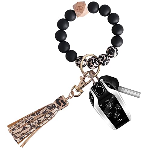 Senidea Portachiavi Donna, Auto Braccialetto Portachiavi Boemia Nappa, Perle Di Silicone, Portachiavi Leopardato, Regalo Per Donna Ragazza