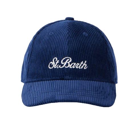 Saint Barth Mc2 Mc2 Cappello Da Baseball In Velluto A Coste Blu Navy Con Logo Ricamato - Uni